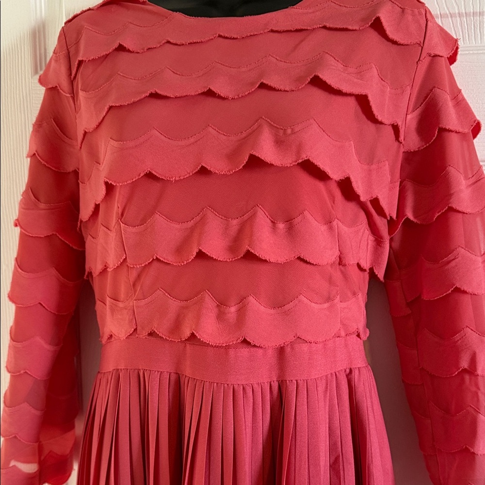 Dainty Jewells Coral Scallop Layer Pleated Midi Dress - Picture 2 of 6